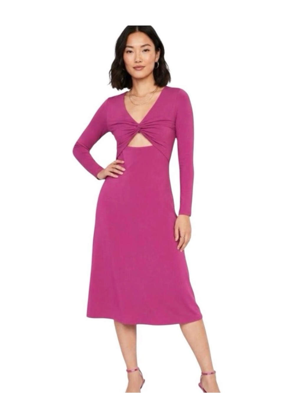 Old Navy Fuchsia Twist-Front Long Sleeve Midi Dress